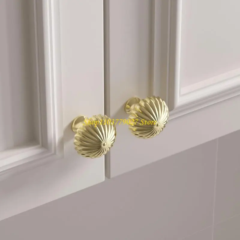 C4DF 2Pcs Round Stripe Drawer Door Pulls Brass Handles Home Furniture Hardware