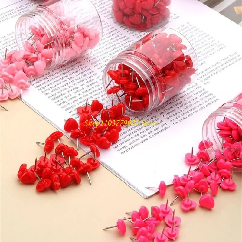 C4DF 50/100/150Pcs Heart Push Pins Cork Notice Board Thumb Tacks Drawing Pins Map Pins for Office Notice Board Bulletin Board