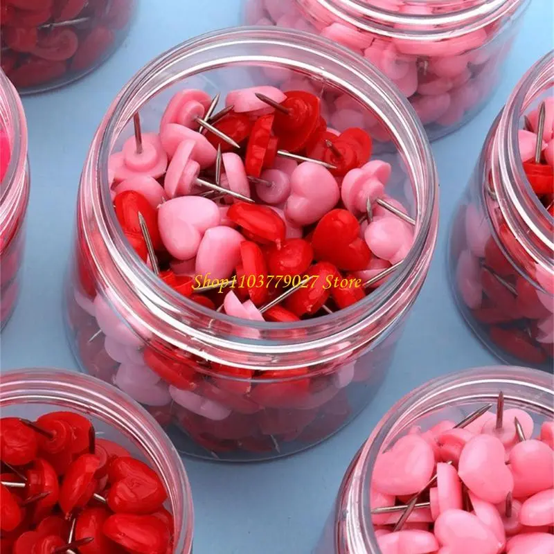 C4DF 50/100/150Pcs Heart Push Pins Cork Notice Board Thumb Tacks Drawing Pins Map Pins for Office Notice Board Bulletin Board