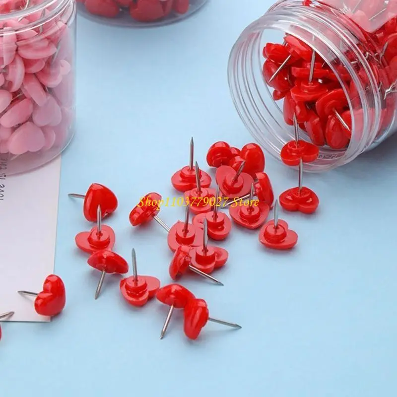 C4DF 50/100/150Pcs Heart Push Pins Cork Notice Board Thumb Tacks Drawing Pins Map Pins for Office Notice Board Bulletin Board