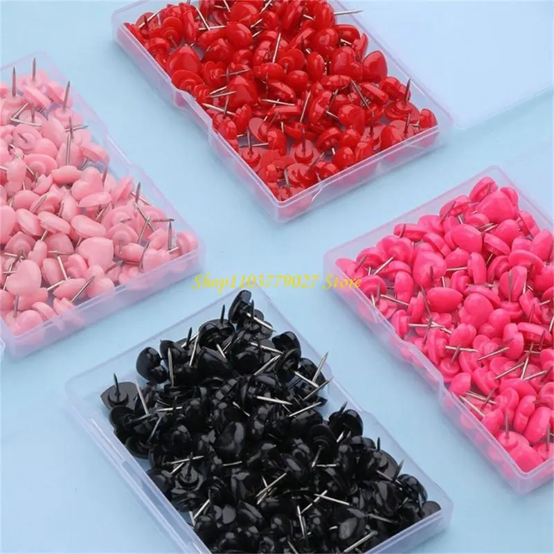 C4DF 50/100/150Pcs Heart Push Pins Cork Notice Board Thumb Tacks Drawing Pins Map Pins for Office Notice Board Bulletin Board