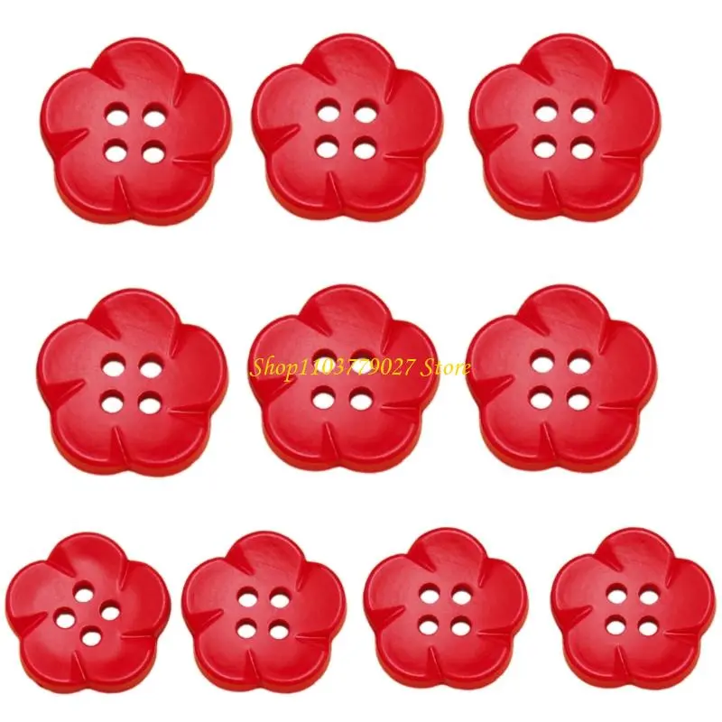 C4DF 10 Pcs 4 Holes Buttons Resin Buttons Flower Buttons Colourful Buttons
