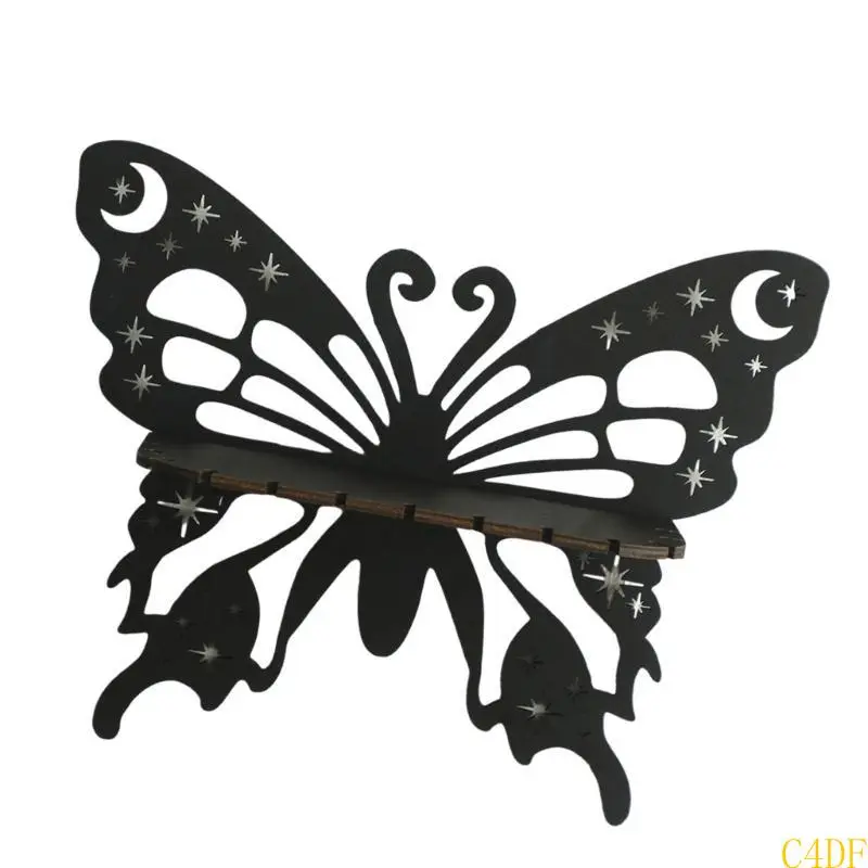 Elegant Wood Butterfly Shape Hollowed Out Crystal Display Wall Hanging Shelf Candleholder Organizers for Home Decors