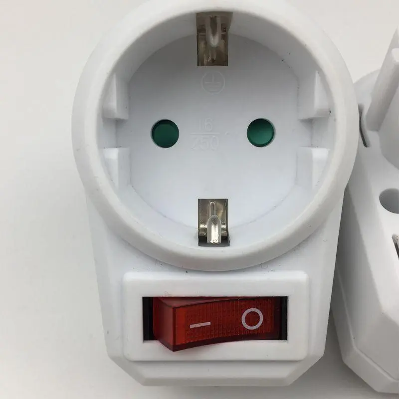 European Conversion Plug 1 to 1 Way Power Adapter Adaptor with Switch 16A AC 250V EU Travel Socket