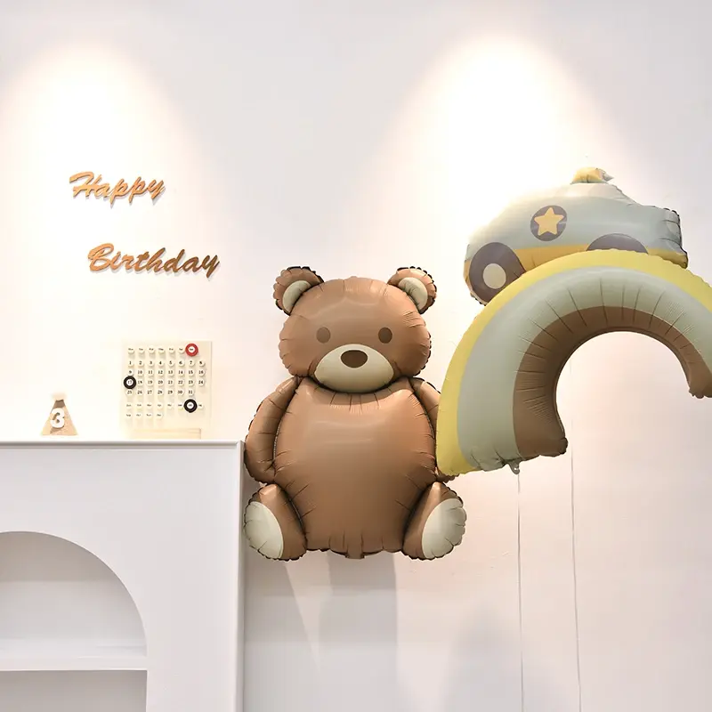 Cartoon Matte Bear Foil Balloons Matte Rainbow car plane balloon toys Kids Baby Shower Party Birthday Decorations Supplies