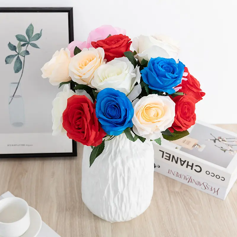 1pcs Artificial Flowers Bouquet White Red Rose Eucalyptus Leaves Wedding Decoration Peony Fake Flower for Party Home Decor Gift