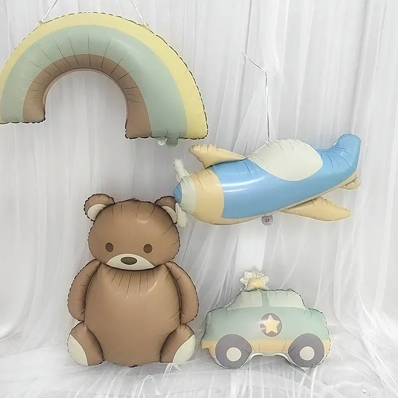 Cartoon Matte Bear Foil Balloons Matte Rainbow car plane balloon toys Kids Baby Shower Party Birthday Decorations Supplies