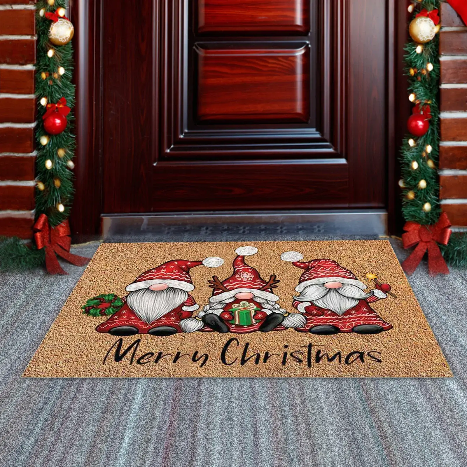 2025 Christmas Decorations Doormat,Merry Xmas Gnomes Elk Rug Indoor Outdoor Entrance Carpet Holiday Home Decor Door Mat