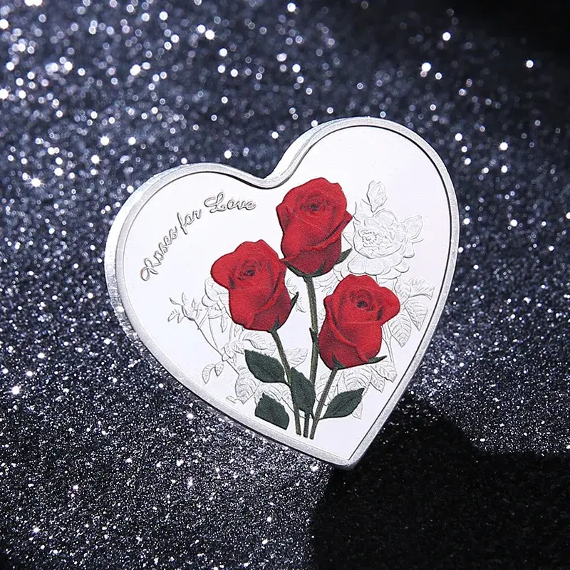Commemorative Coin Heart Red Rose Shape Love Commemorative Coins Wedding Decoration Valentine Gift Rose Decoration Supplies