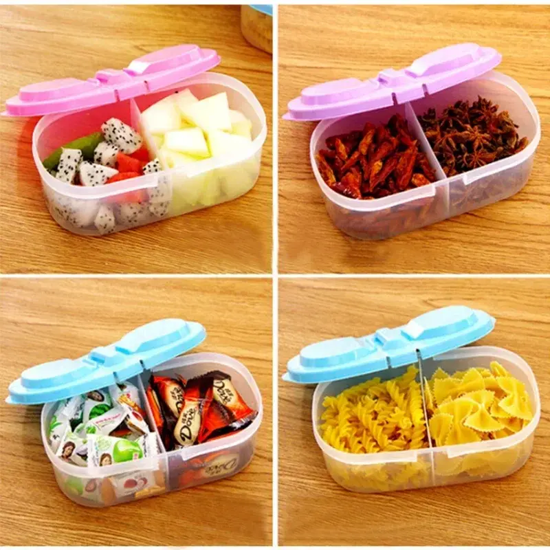 2In1 Food Storage Box Double Compartment Lid Food Sealing Jar Storage Box Kitchen Refrigerator Plastic Dried Fruit Storage Box