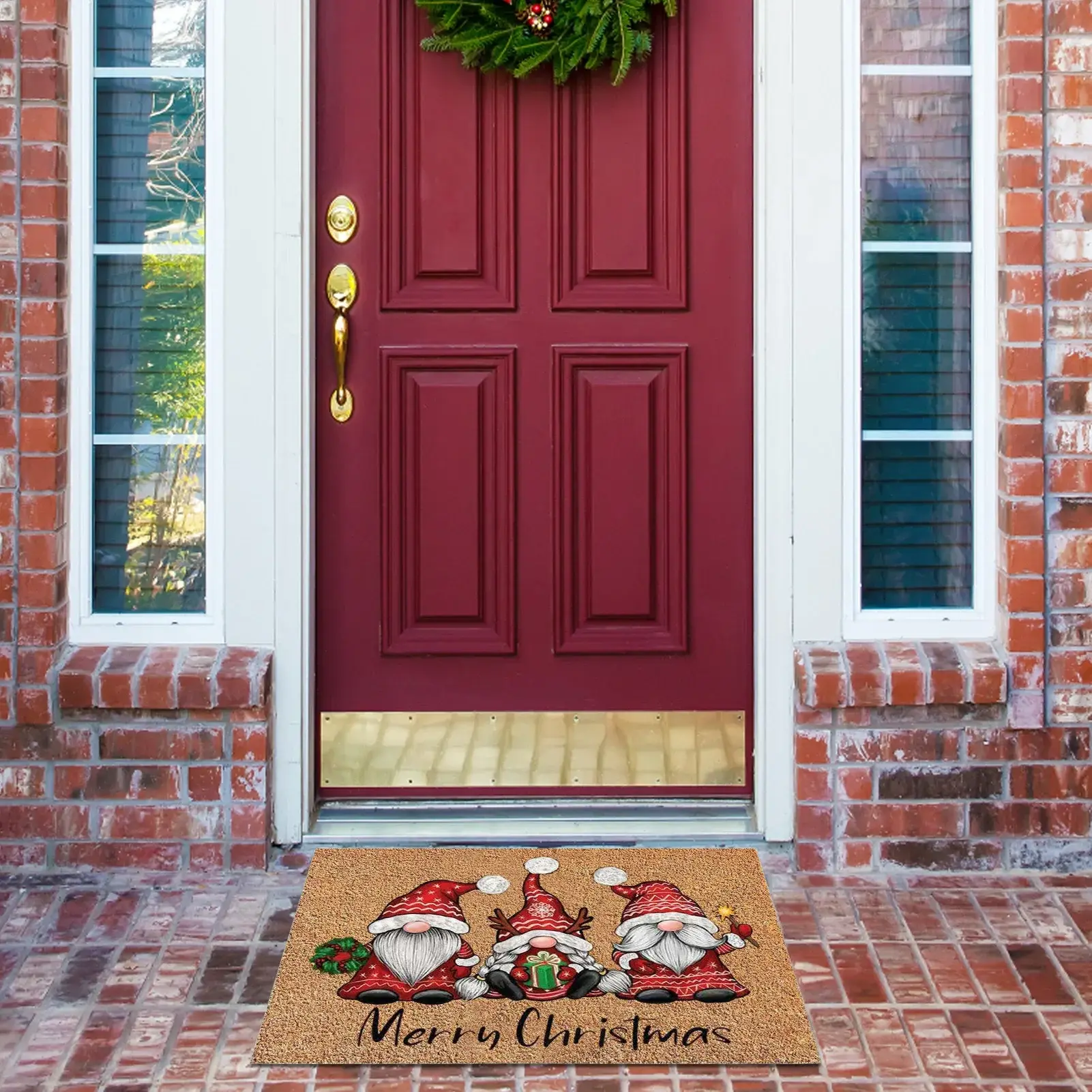 2025 Christmas Decorations Doormat,Merry Xmas Gnomes Elk Rug Indoor Outdoor Entrance Carpet Holiday Home Decor Door Mat