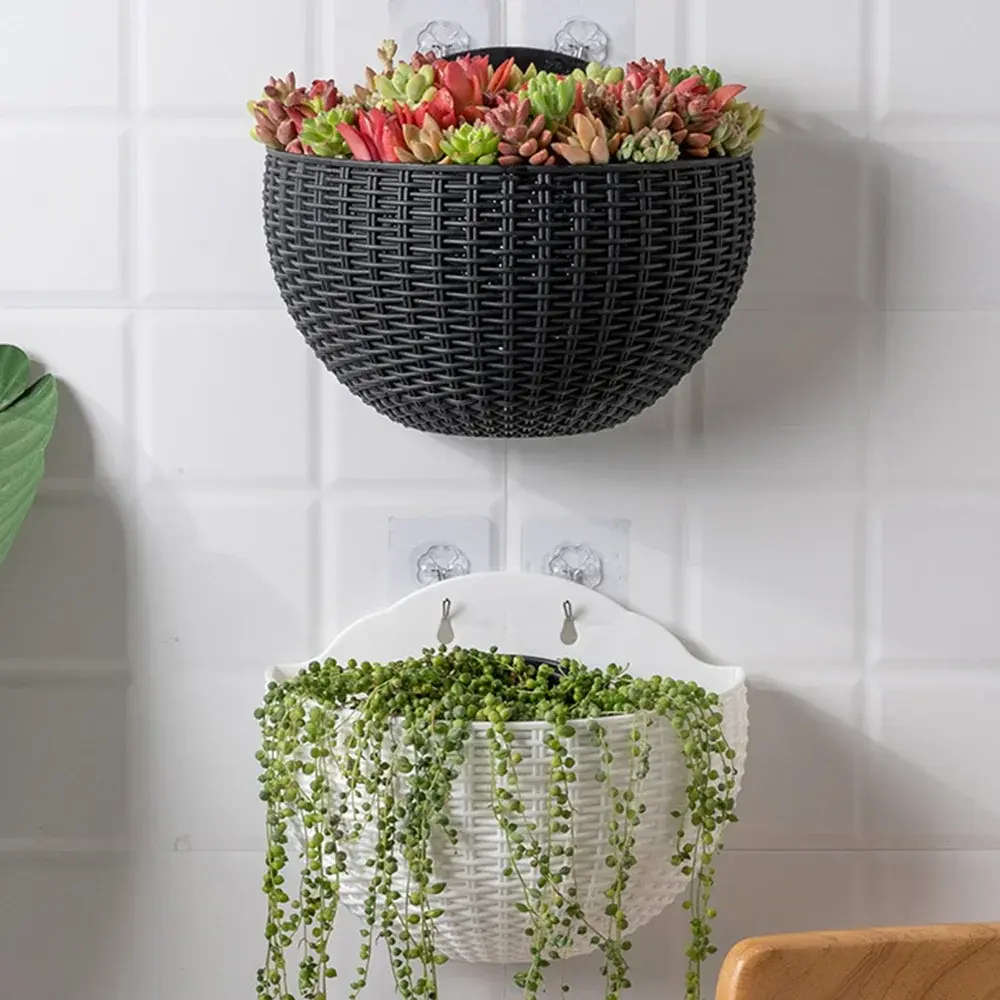 Hand Exquisite Wall-mounted Plastic Basket Indoor Outdoor Storage Flower Pot Plant Container Home Living Room Decoration