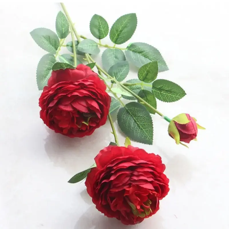 3 Heads Flannel Hand Feel Pearl Rose Artificial Flower Bridal Bouquet Wedding Party Floral Arrangement Home Valentine's Day Gift