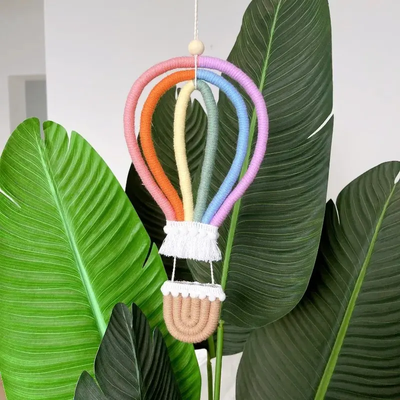 Nordic Woven Hot Air Balloon Wall Hanging Ornaments Macrame Rianbow Tapestry Pendant Baby Kids Room Nursery Decoration