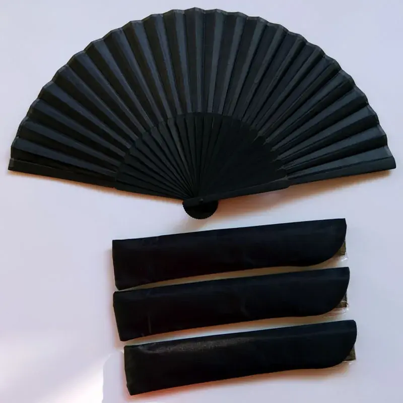 Vintage Black Chinese Style Folding Fans Kung Fu Fan Wedding Party Solid Color Pocket Hand Craft Dance Fan Home Decorative Fans