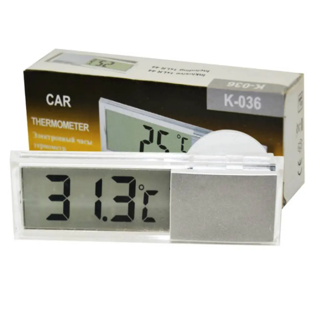New Hot Sale 2 In 1 Automobile Car Clock Thermometer Sucker Type Clock Thermometer Transparent LCD Digital Watch 10 Button Cell