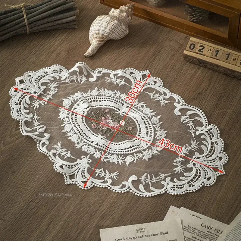 1PC European Oval Lace Embroidery Placemat Bedroom Study Kitchen Cup Table Mat Food Fruit Plate Cover Cloth Decoration