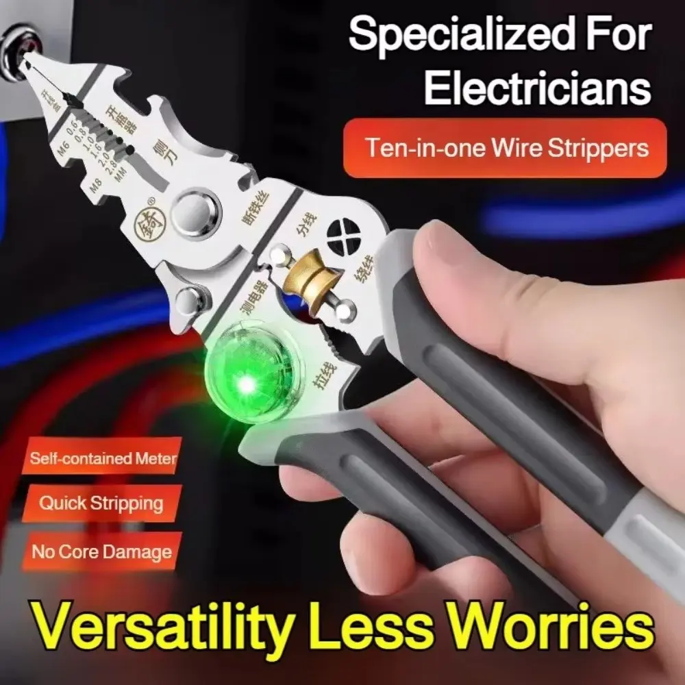 10 IN 1 Wire Stripper Pulling Wires Foldable Cable Electrician Stripper Durable Cutting Function Electricity Measurement Plier