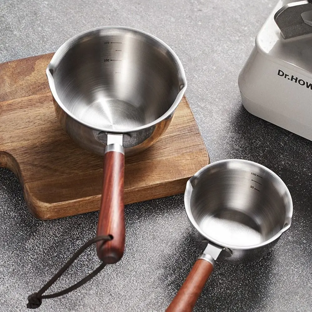 Small Non Stick Frying Wooden Handle Stainless Steel Chocolate Melting Pan Milk Pot Mini Sauce Pan Melting Pot
