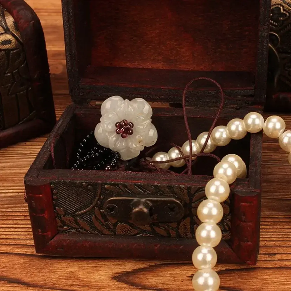 Chinese Style Wood Storage Box Brown Ring Necklace Packing Vintage Mini Box Retro Accessories Organizer Jewelry Box
