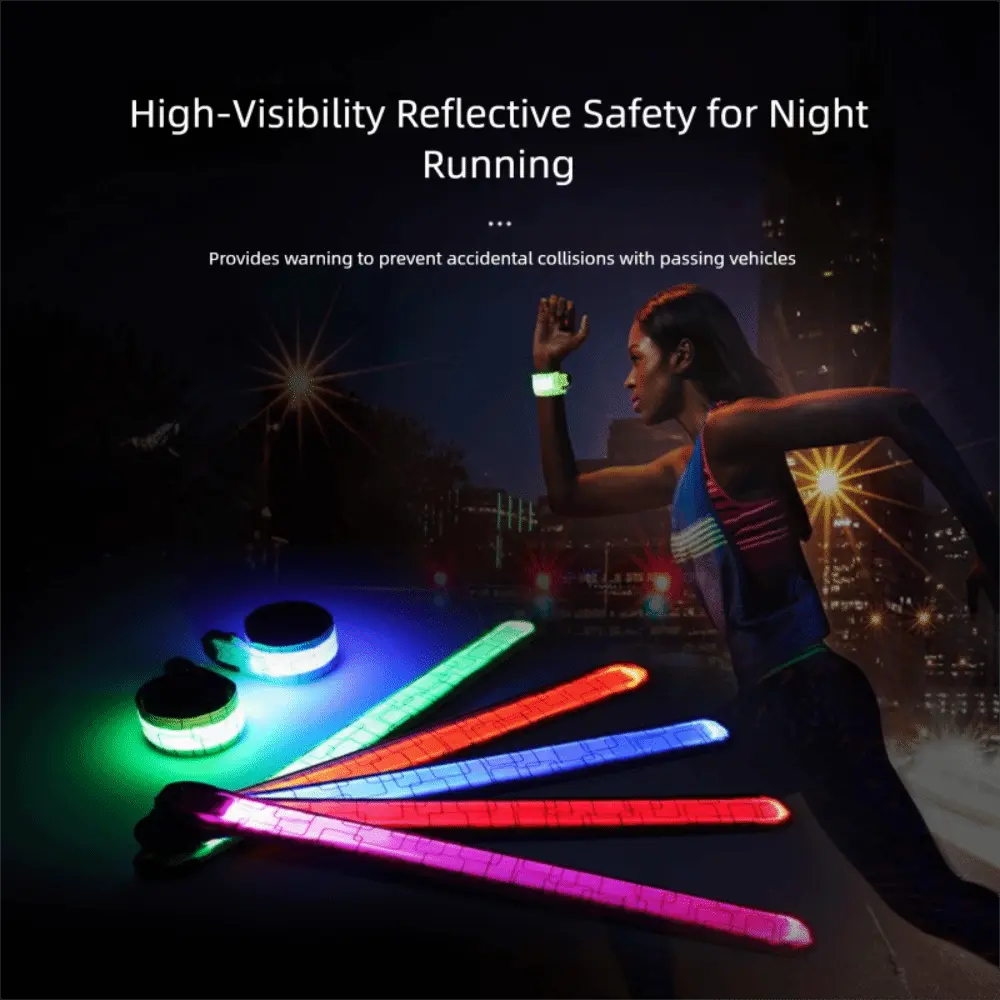 Battery Style Night Running Armband 5 Colors High Visibility Reflective Running Gear USB Rechargeable Light Weight