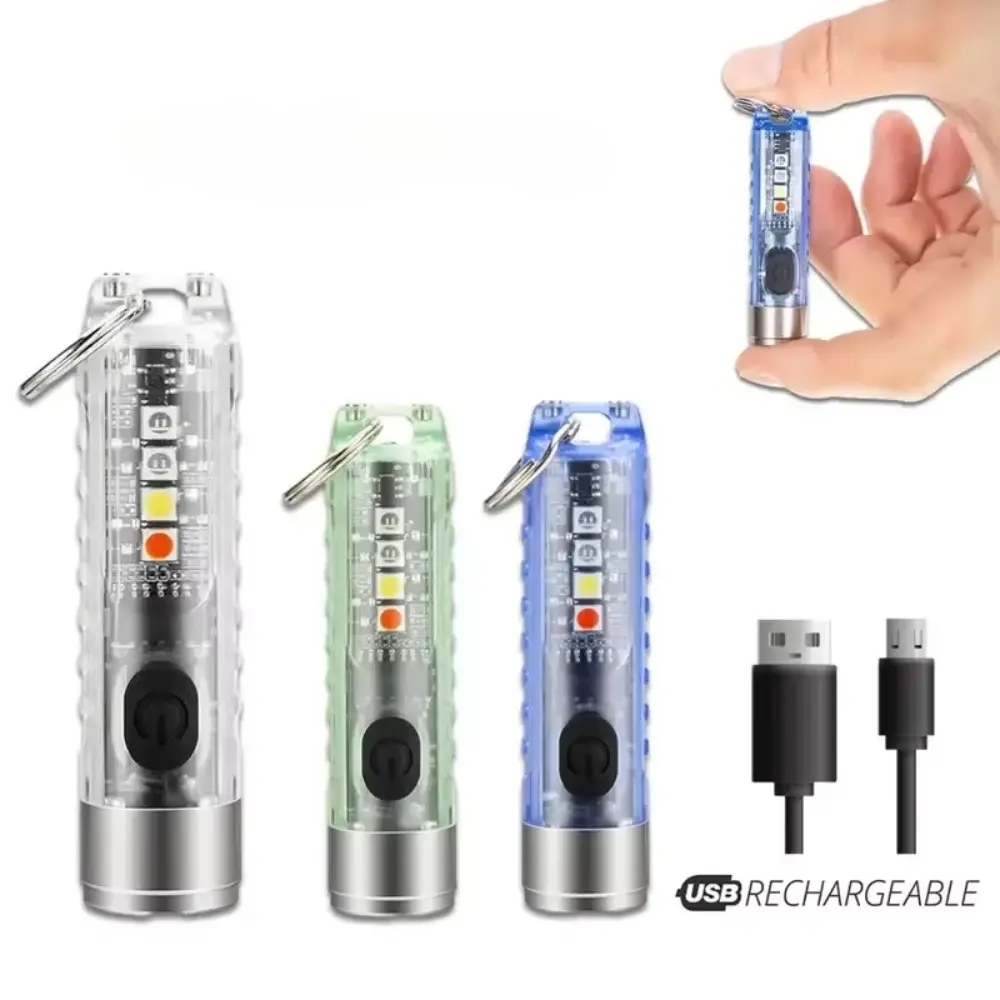 Multi-function Mini EDC LED Flashlight Portable Keychain Light MagneticTorch USB Rechargeable Uv Lamp Emergency Camping Lantern