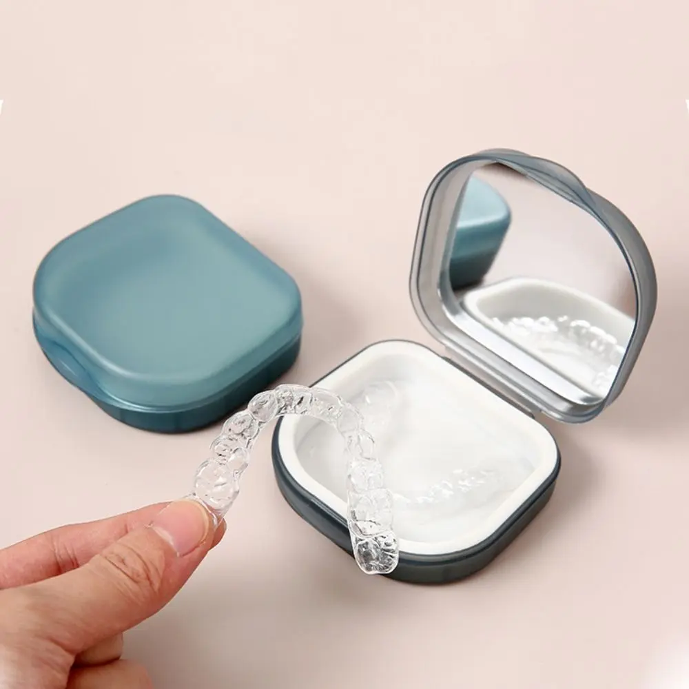 Travel With Mirror Braces Box Draining Portable Orthodontic Retainer Case Mini Denture Storage Box