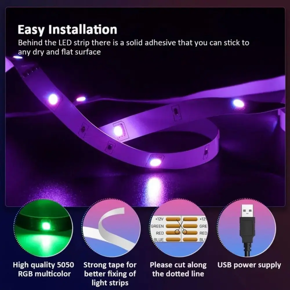 New 5V LED Light Strips RGB Flexible Lighting Decor Strip White Warm with USB Cable Plug Atmosphere Light Strip Home Decor Lamp