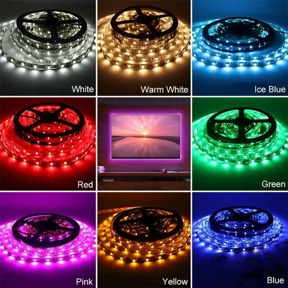 New 5V LED Light Strips RGB Flexible Lighting Decor Strip White Warm with USB Cable Plug Atmosphere Light Strip Home Decor Lamp