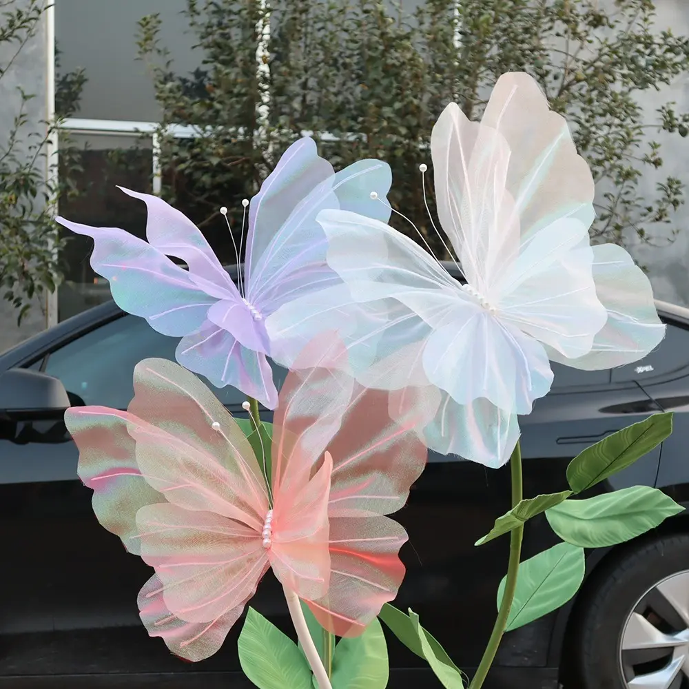 2025 30/50cm Artificial Butterfly Outdoor Giant Gauze Fake Butterfly 3D Silk Yarn Butterfly Photography Props