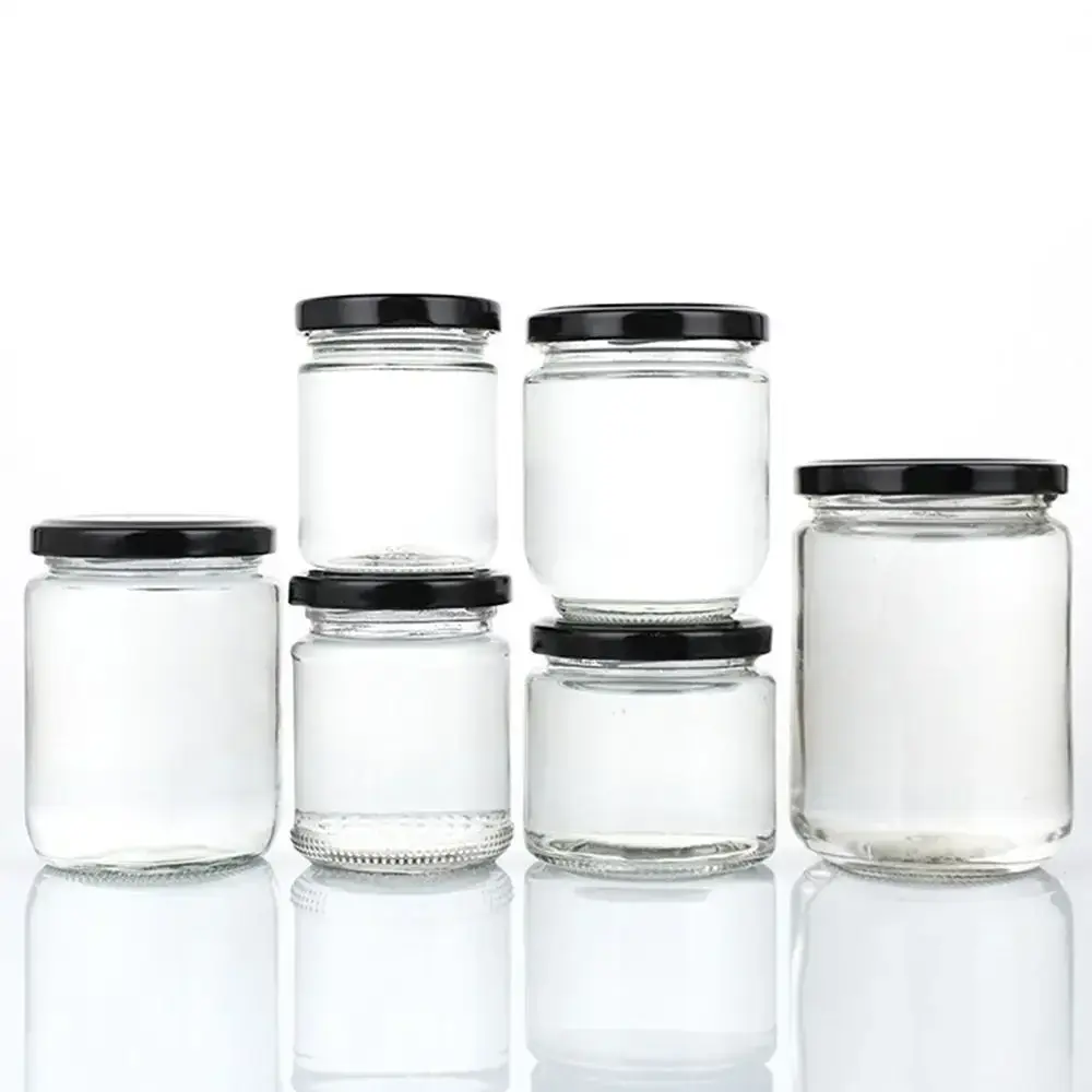 1Pcs with Black Airtight Lids Glass Jar Food Storage Kitchen Mason Jar Round 100ml 150ml 195ml 240ml Canning Containers