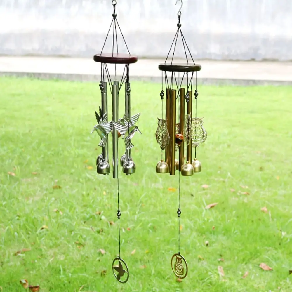 Outdoor Copper Bells Wind Chimes DIY Owl Garden Yard Decoration Creative Hummingbird Hanging Ornament