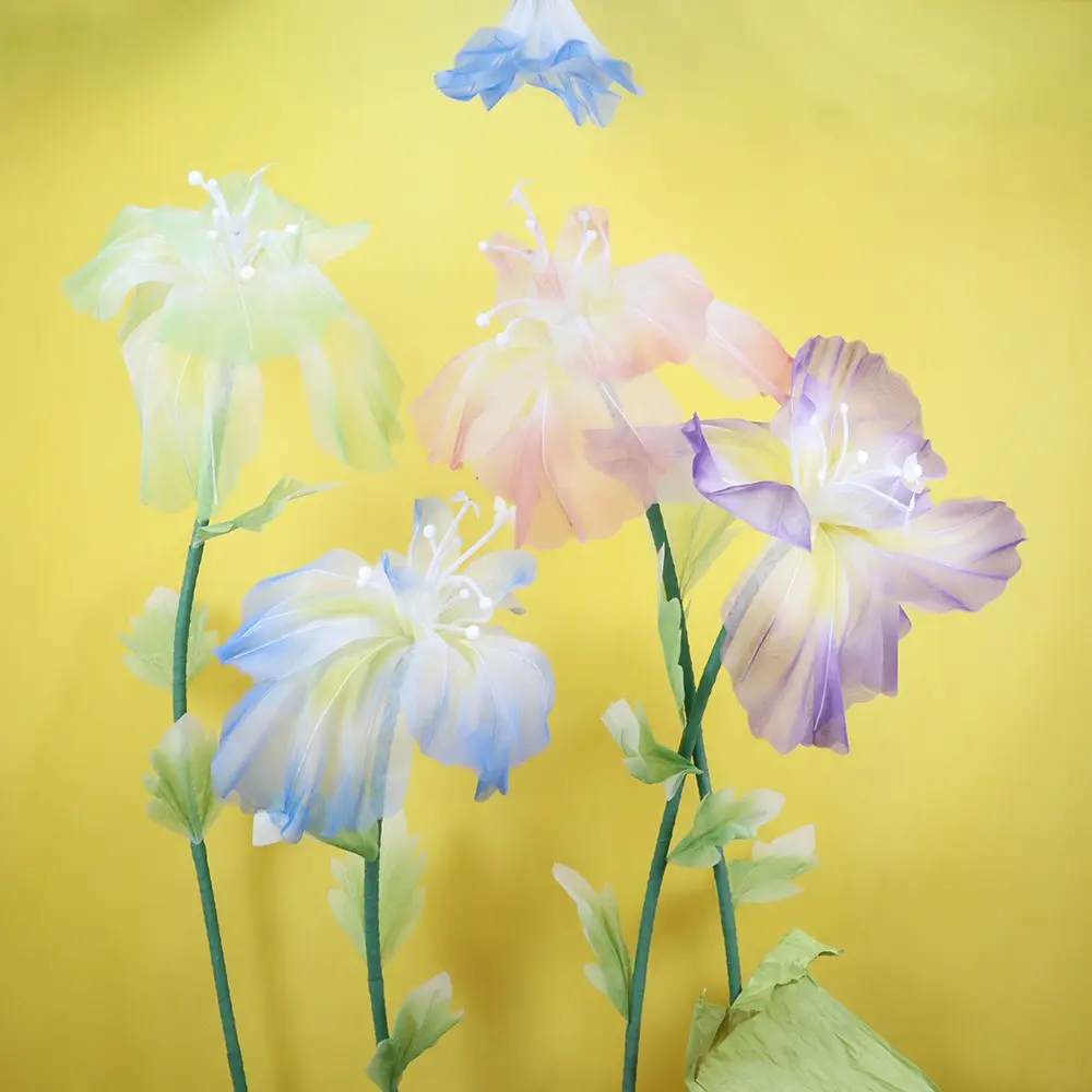 60cm Artificial Iris Large Flower Head Giant Gauze Simulated Iris Fluffy Petals Wedding Landscaping Fake Flowers