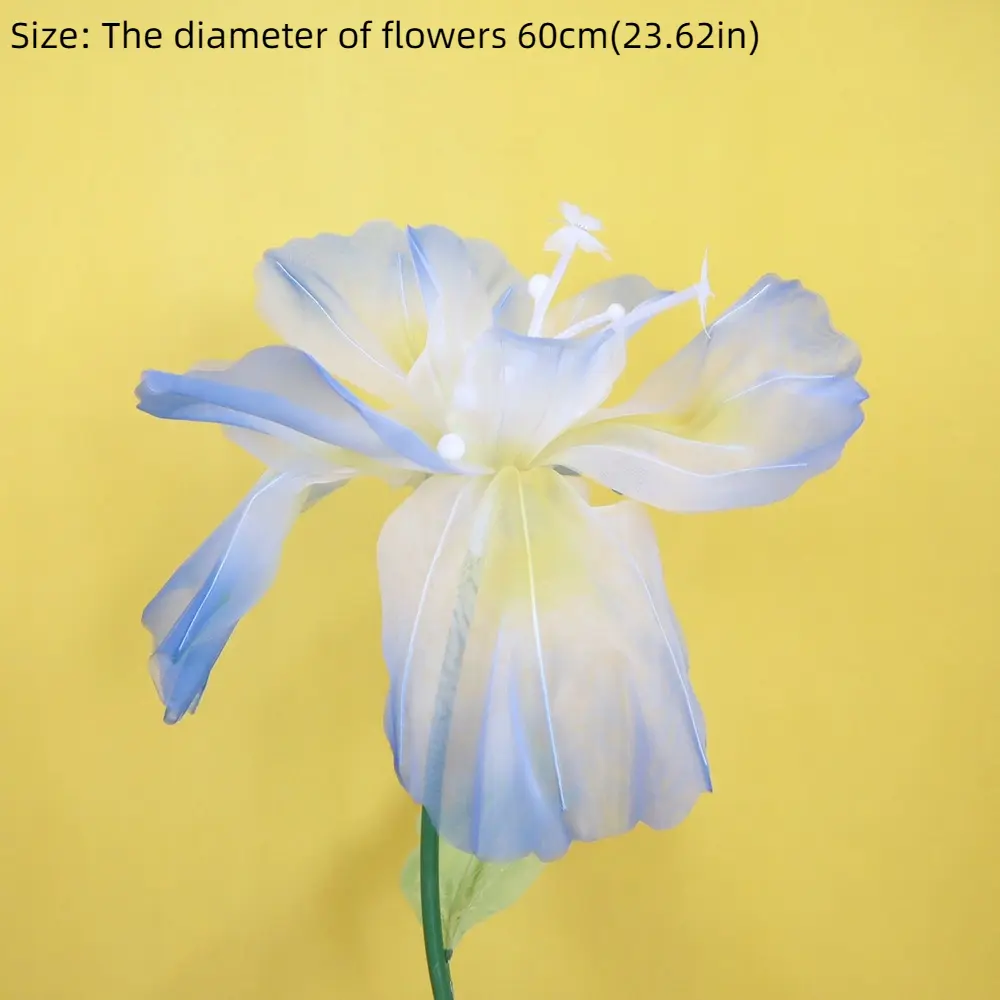 60cm Artificial Iris Large Flower Head Giant Gauze Simulated Iris Fluffy Petals Wedding Landscaping Fake Flowers