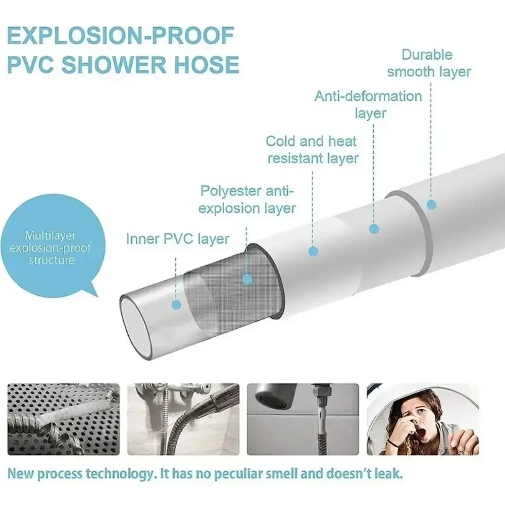 Replacement Handheld Shower Head Hose PVC Anti Winding Shower Extension Tube Explosion-proof High Pressure Spray Water Pipe