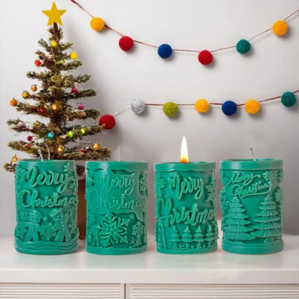New Merry Christmas Candle Mold 3D Geometric Silicone Soap Making Tools Pine Reindeer Pattern DIY Crafts Scented Candle Molds