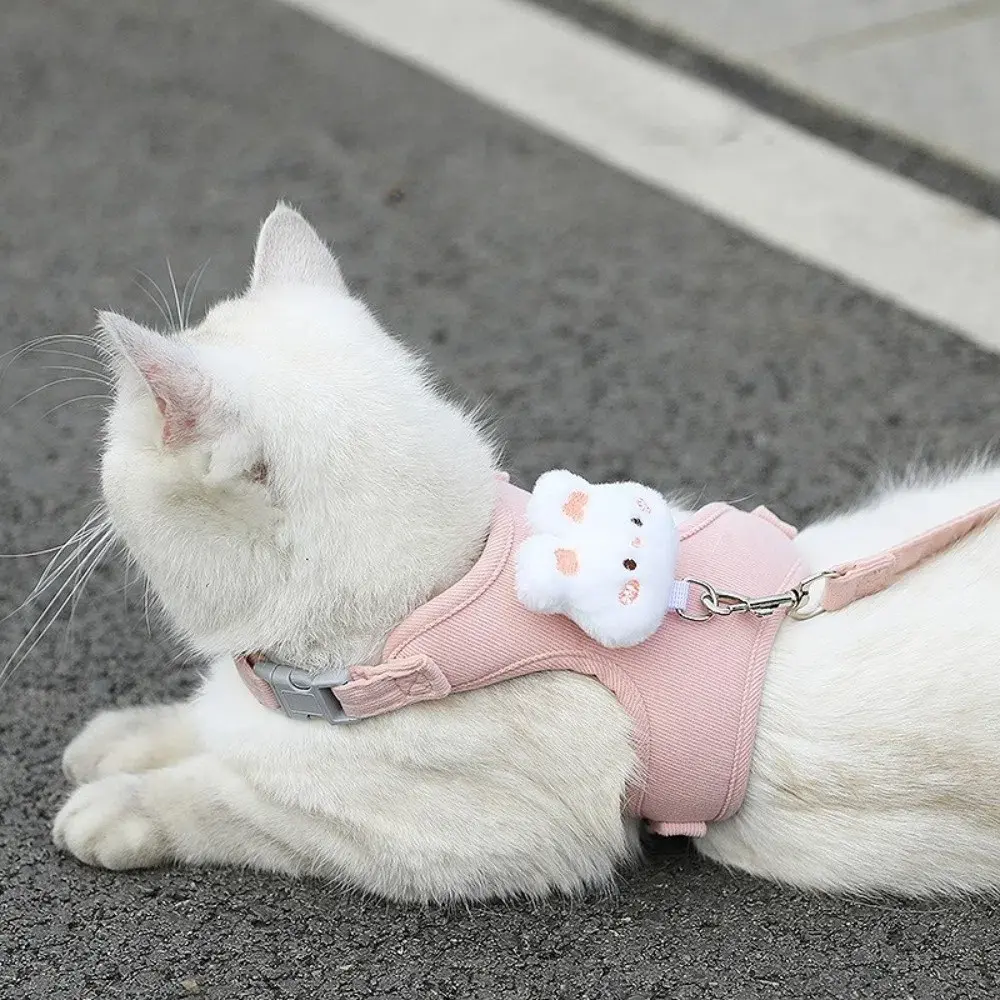 Sweet Corduroy Dog Harness with Leash Set Cute' Rabbit Bear Cat Traction Vest Rope Adjustable Pet Walking Leash for Small Dogs