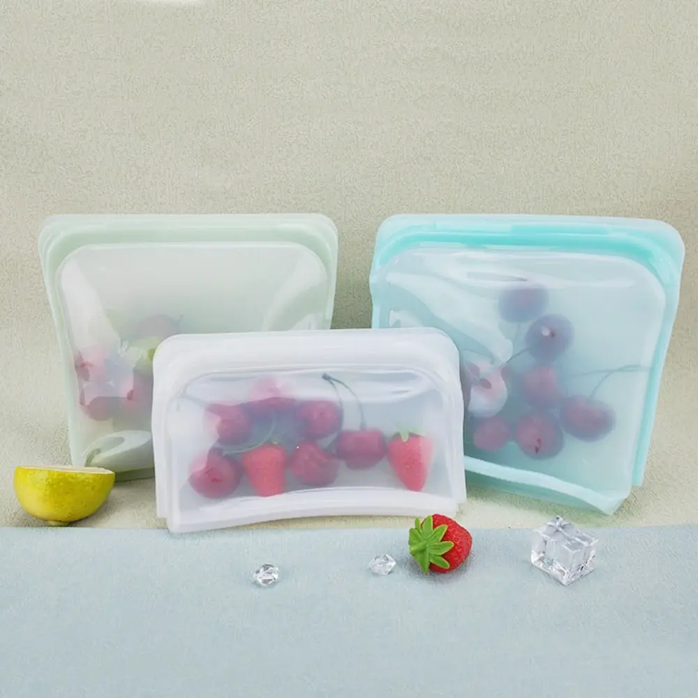 Reusable Food Grade Silicone Fresh-keeping Bag Kitchen Leakproof Transparent Storage Bag Sealing Freezer Bag For Vegetable Fruit