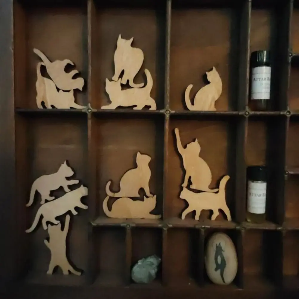 New Wooden Wooden Tower Toy Mini Stacking Cat Figurines Set Cute Cat Desktop yoga Cat Gifts