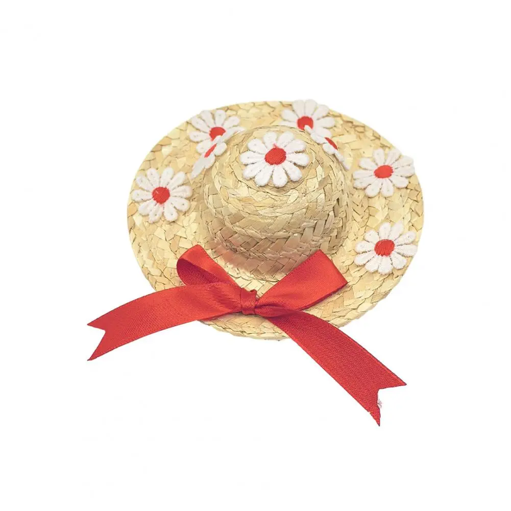 Small Straw Hats for Hand-woven Mini Straw Hats for Dolls Crafts Exquisite Cowboy Hat with Lace Strap Decoration for Pets