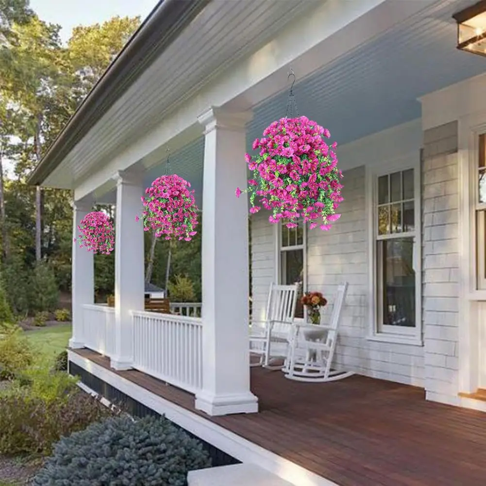 All-weather Hanging Plants Uv Resistant Artificial Hanging Petunia Flowers for Outdoor Home Decor Faux for Patio for Patio