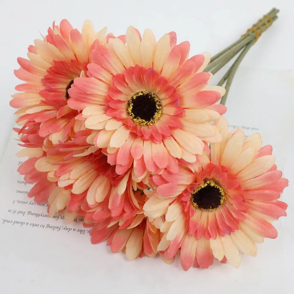 Vivid Fake Gerbera Blooms Real Touch Artificial Gerbera Daisies Bouquet for Wedding Party Table Centerpiece Faux for Indoor