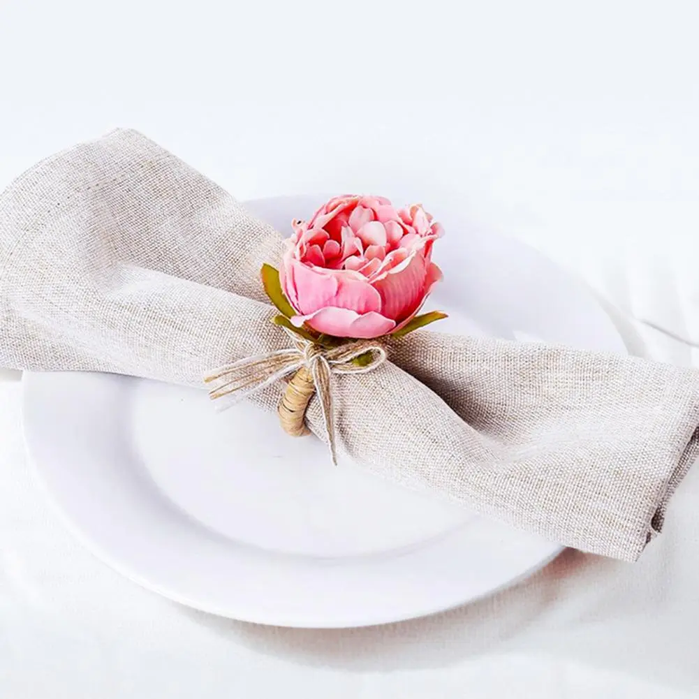 Chic Napkin Ring Holders Handmade Rose Napkin Rings with Bow Tie for Valentine's Day Wedding Parties Rustic Dinner for Dinners