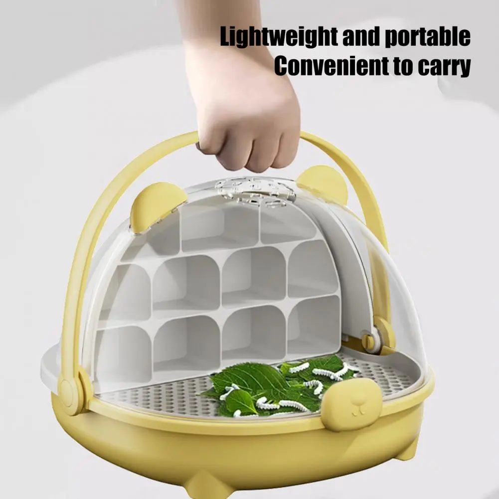 Silkworm Care Equipment Transparent Silkworm Breeding Box with Handle for Easy Observation Growth Small Habitat Cage for Silk