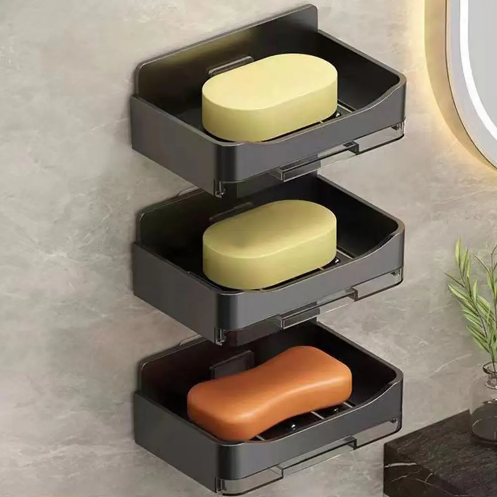 Soap Box Bathroom Organizer Set Wall Mounted Soap Dish with Drain Tray Razor Holder Strong Load-bearing Easy to Install Storage