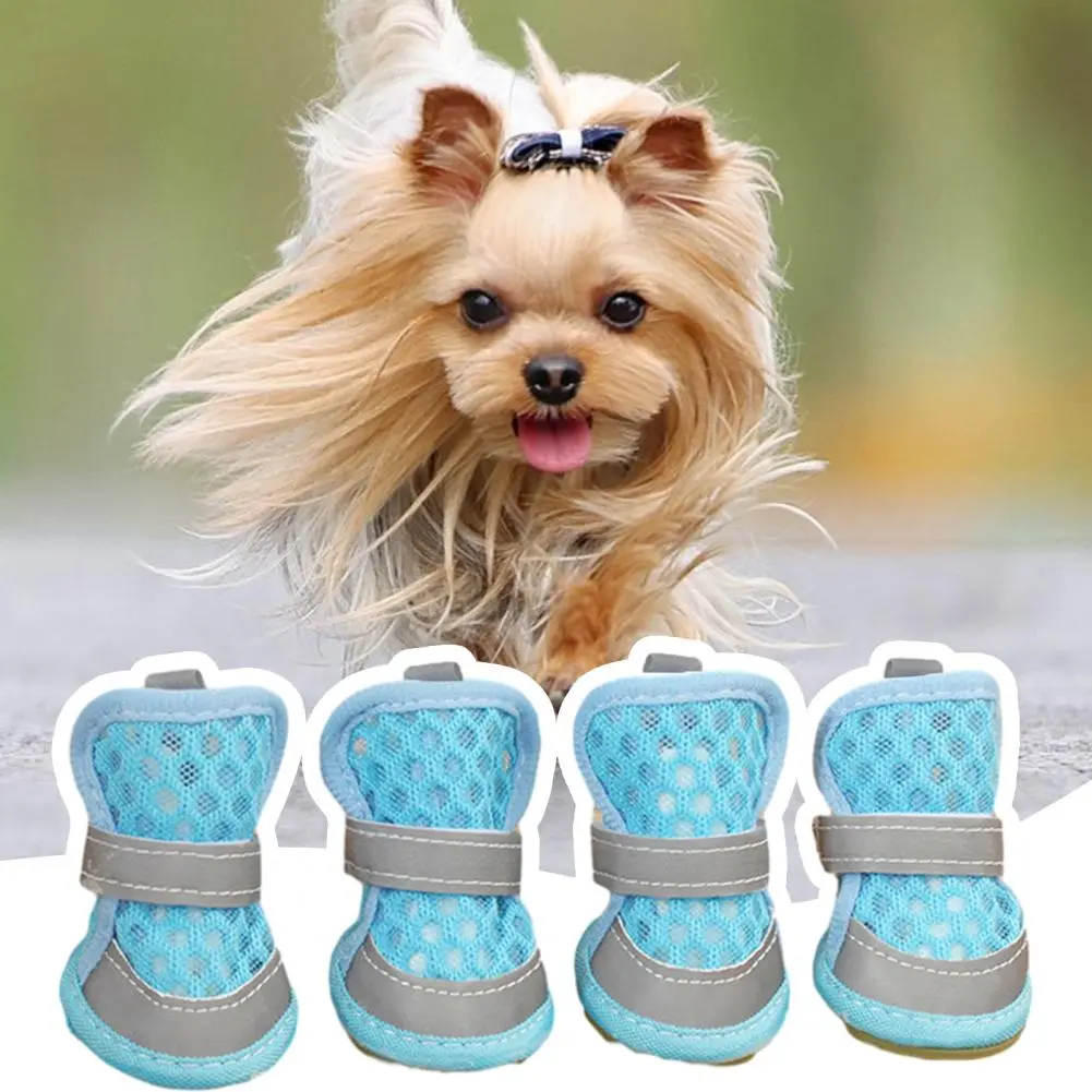 4pc Dog Shoes Non-slip Breathable Wear-resistant Dog Boots Suitable for Small Medium Sized Pets Puppy Protective Footwear