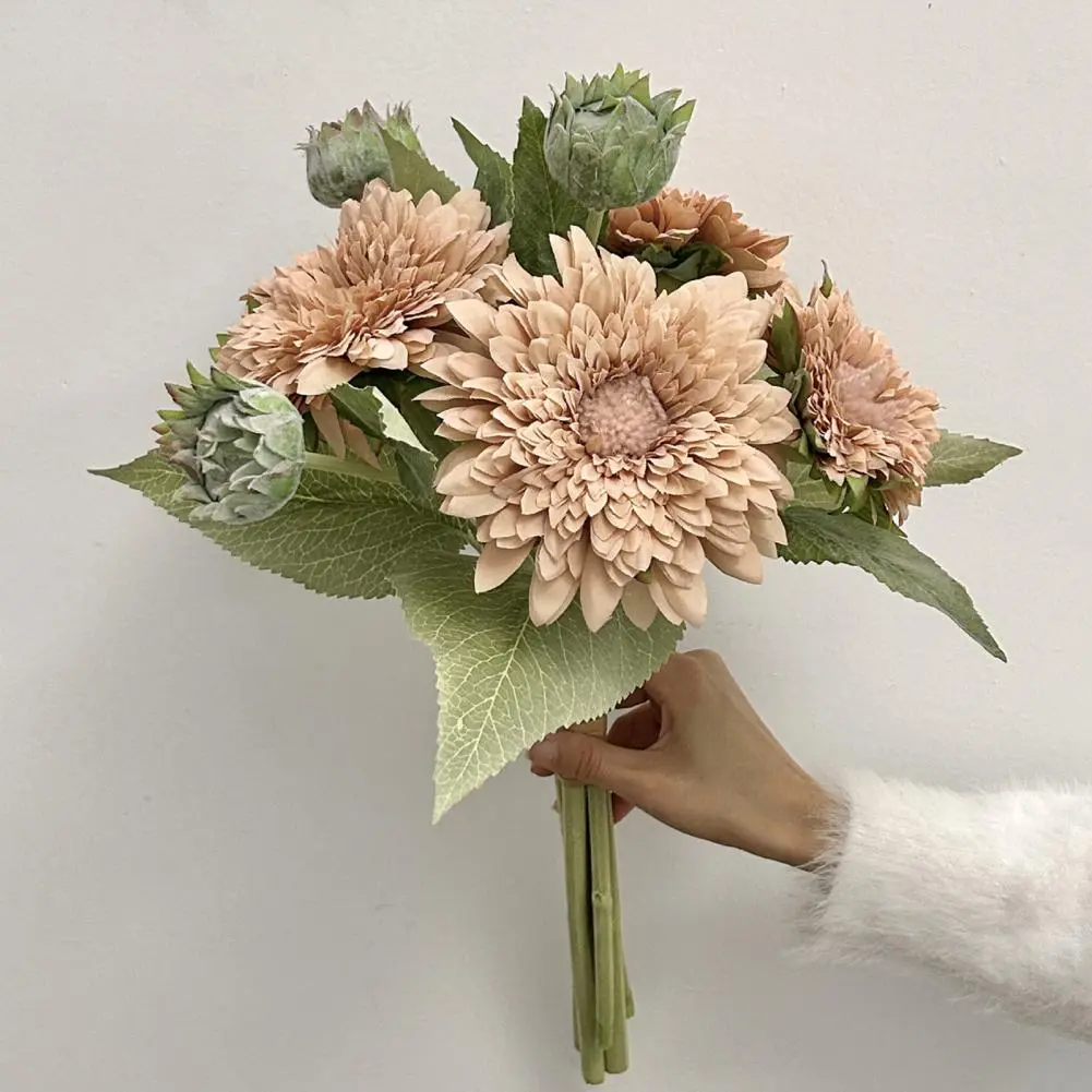 Wedding Sunflower Decor Realistic Artificial Sunflower Bouquet with Green Leaves for Home Office Decor Fake Silk for Wedding