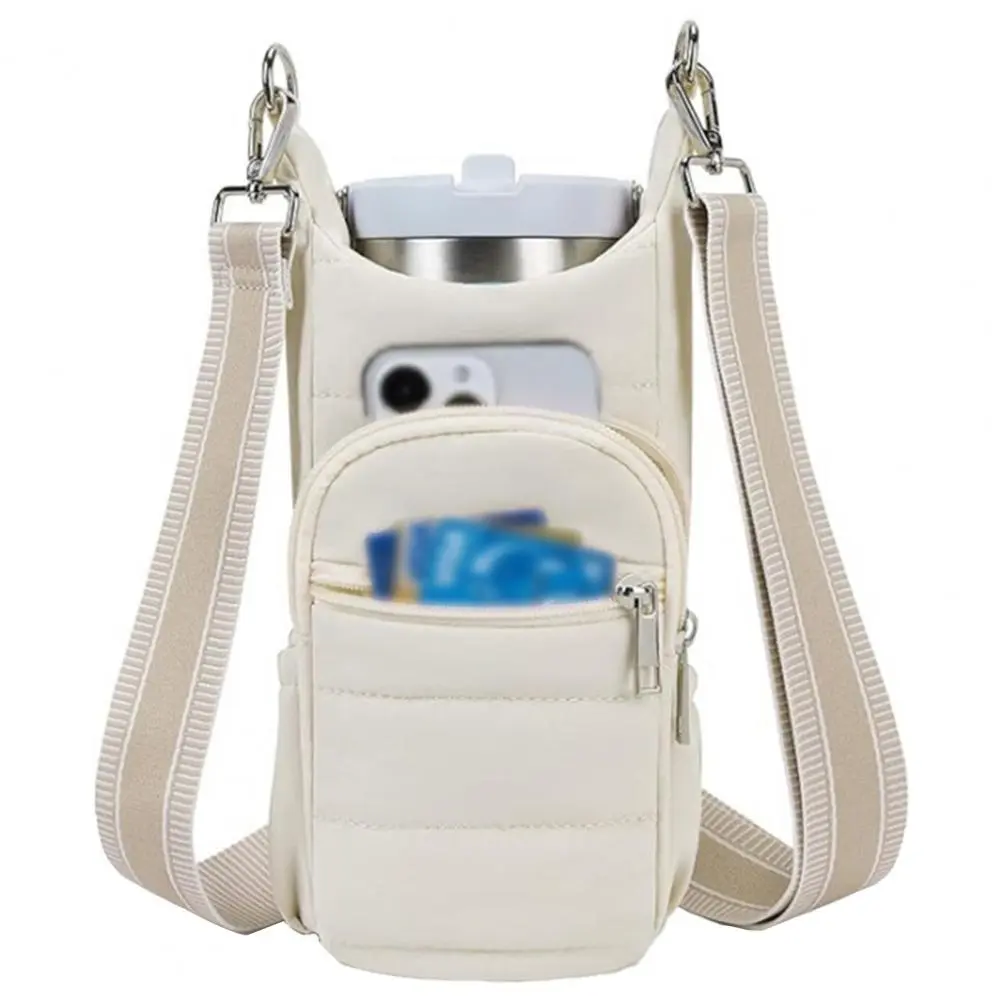 Waterproof Women Water Bottle Bag Quilted Crossbody Water Bottle Bag for Women with Pockets Soft Padded for Outdoor for Camping