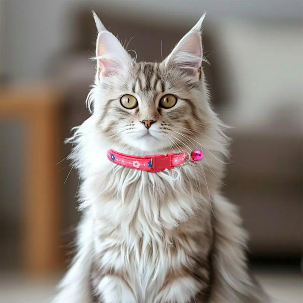 Durable Cat Collar Floral Design Pet Collar Set with Bells for Tiny Cats Dogs Adjustable Puppy Collar for Small Cute Fancy