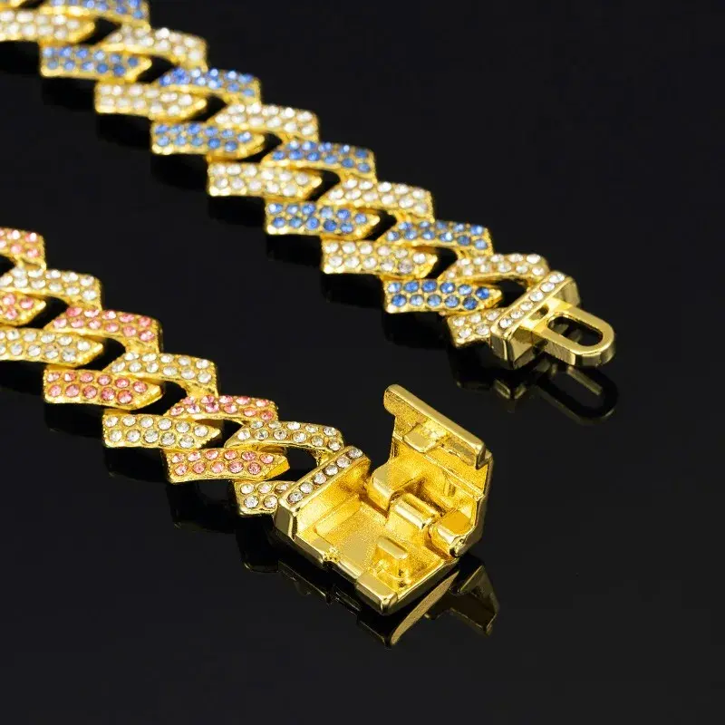 Pet Necklace Iced Out 2 Row Rhinestone Miami Rhombus Hip Hop Cuban Necklaces Jewelry for Bulldog‌ Labrador big dog